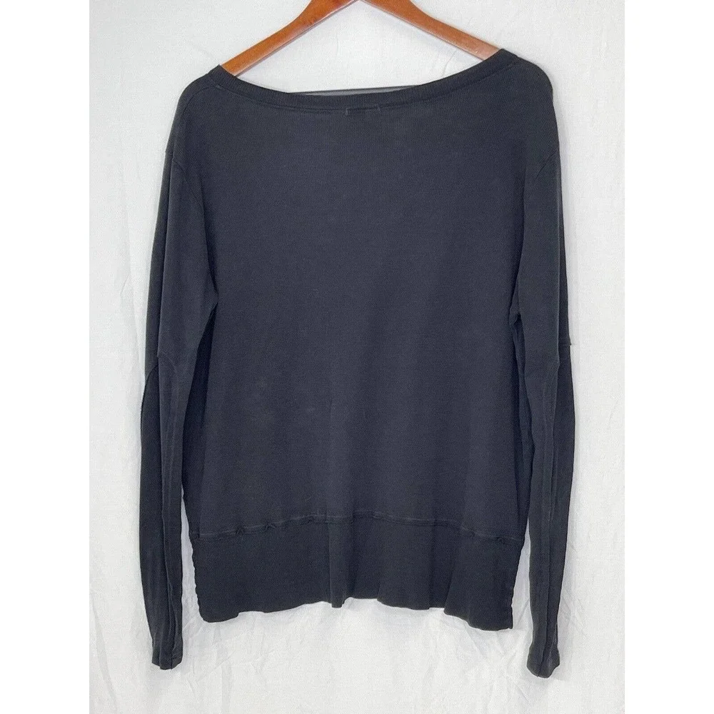 LaMade Women's Black Long Sleeve V-Neck Waffle Knit Top LARGE Athleisure - Picture 6 of 8